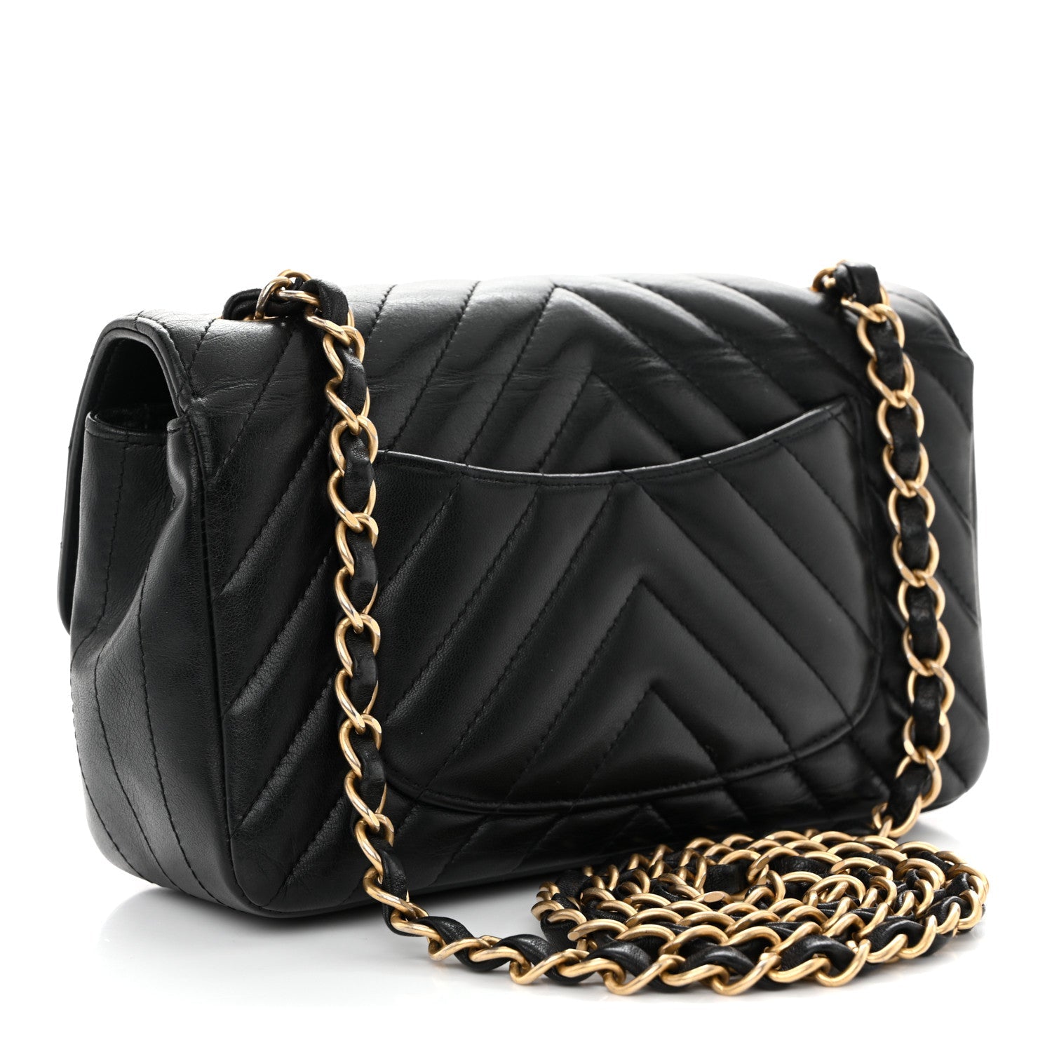 Chanel Lambskin Chevron Quilted Mini Rectangular Flap Black