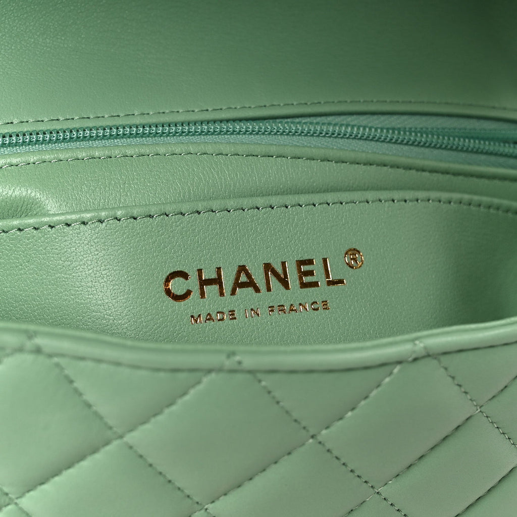 Chanel Lambskin Quilted Mini Rectangular Flap Green