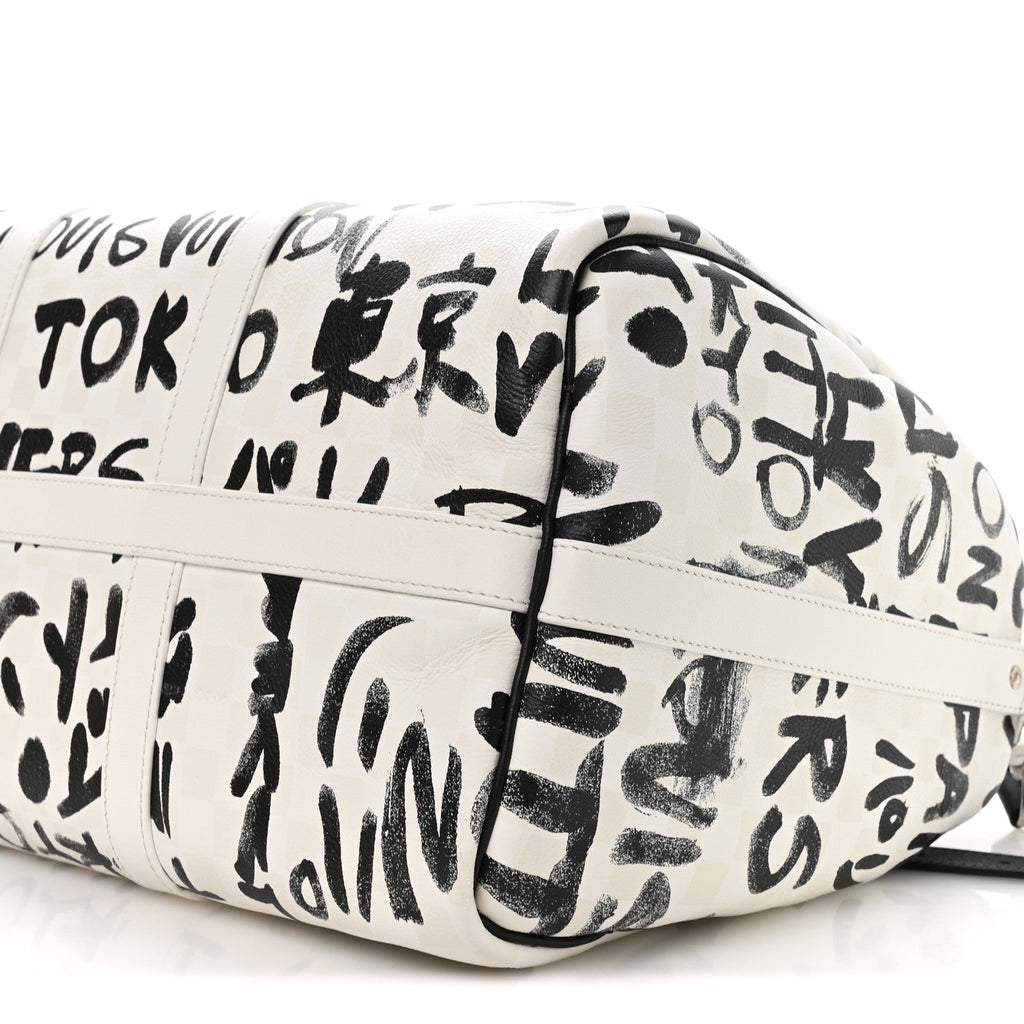Louis Vuitton Cowhide Damier LV Dynasty Keepall Bandouliere 50 White Black