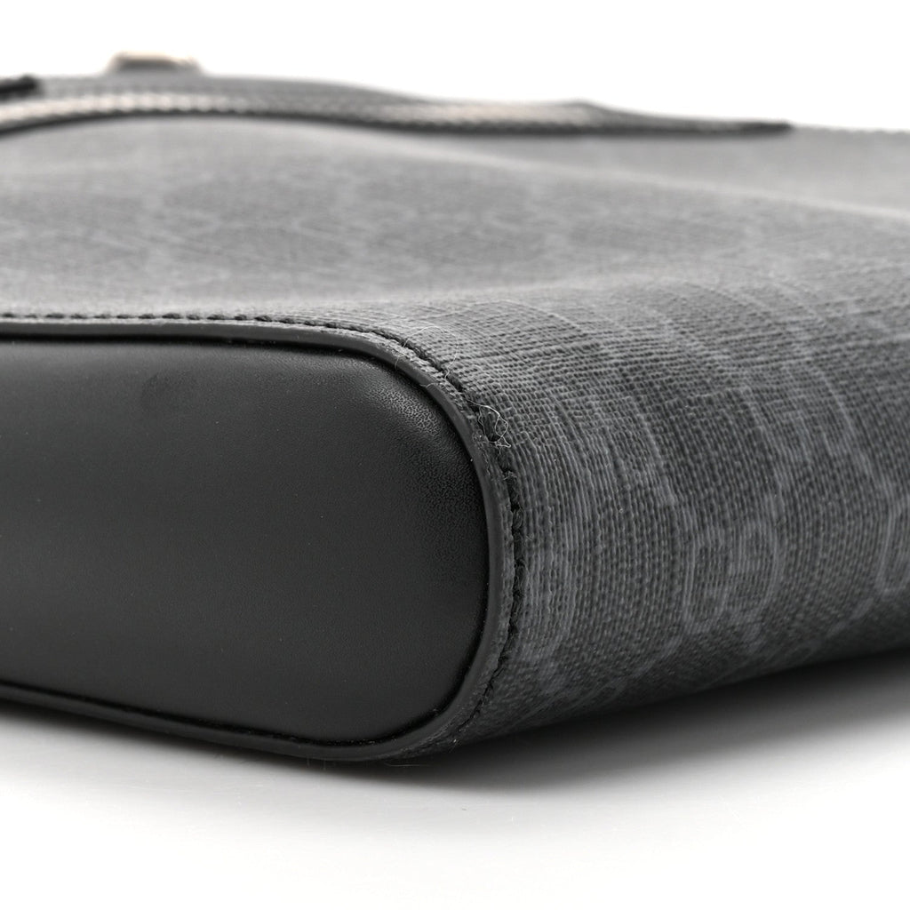 Gucci GG Supreme Monogram Appia Calfskin Web Flat Messenger Bag Black Grey