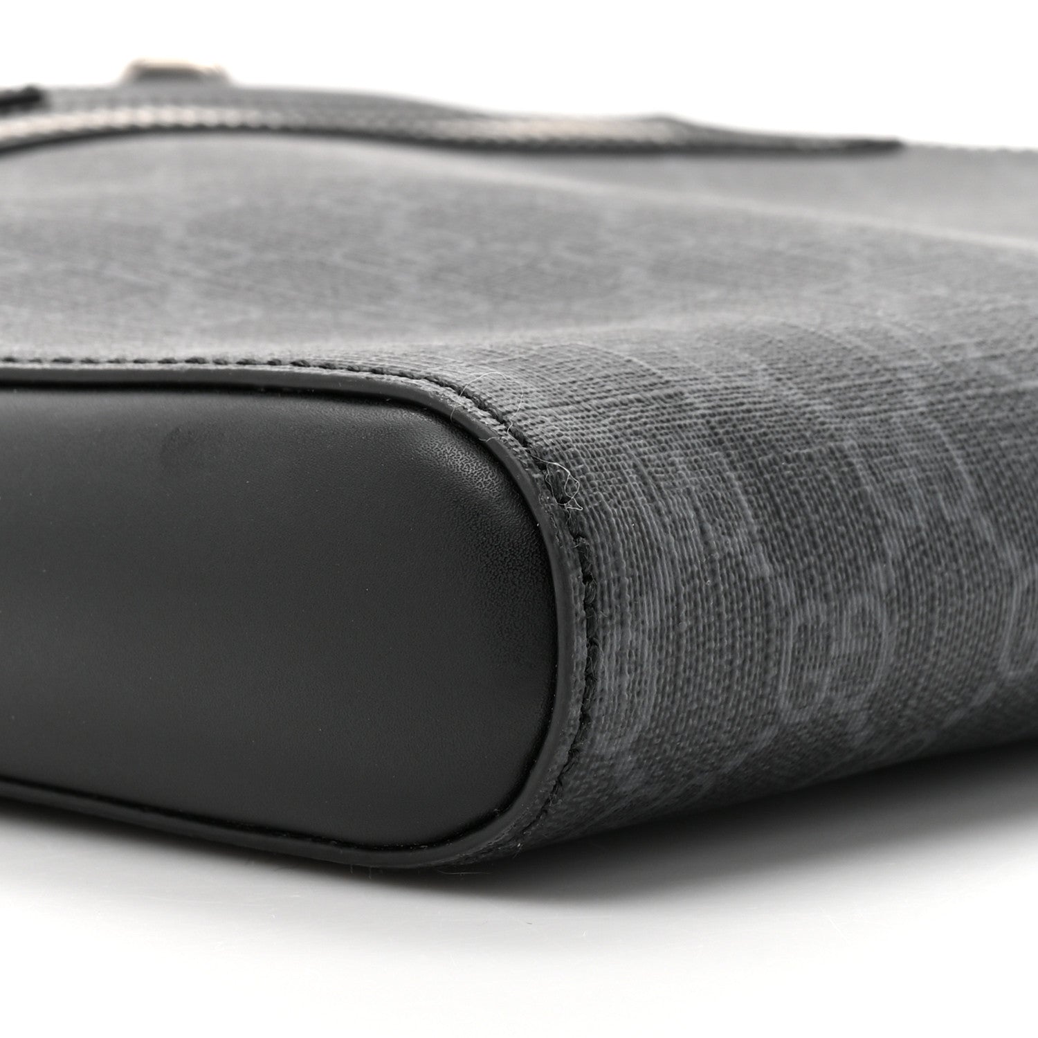 Gucci GG Supreme Monogram Appia Calfskin Web Flat Messenger Bag Black Grey