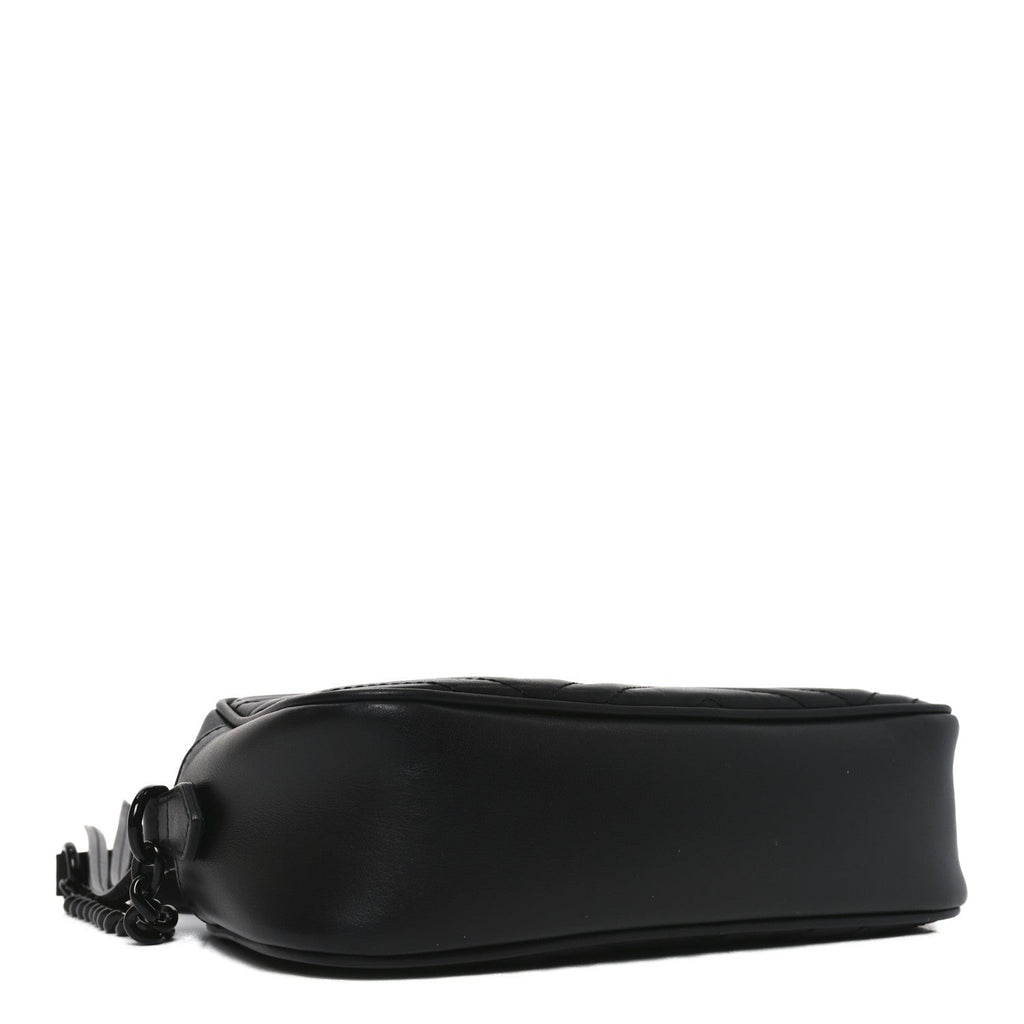 Gucci Calfskin Matelasse Monochrome Small GG Marmont Chain Shoulder Bag Black