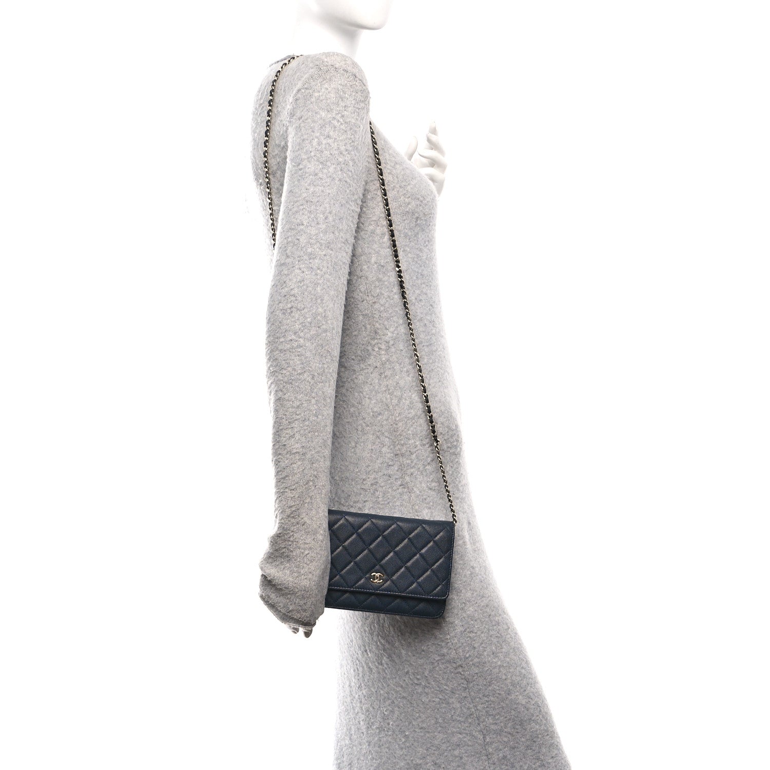 Chanel Caviar Quilted Wallet on Chain WOC Navy Blue