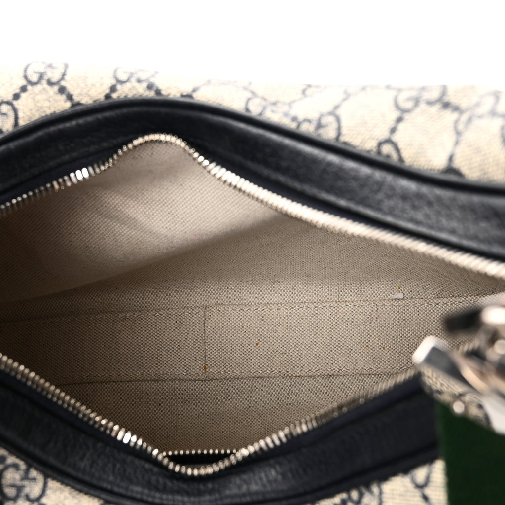 Gucci GG Supreme Monogram Textured Calfskin Web Large Attache Shoulder Bag Beige Blue