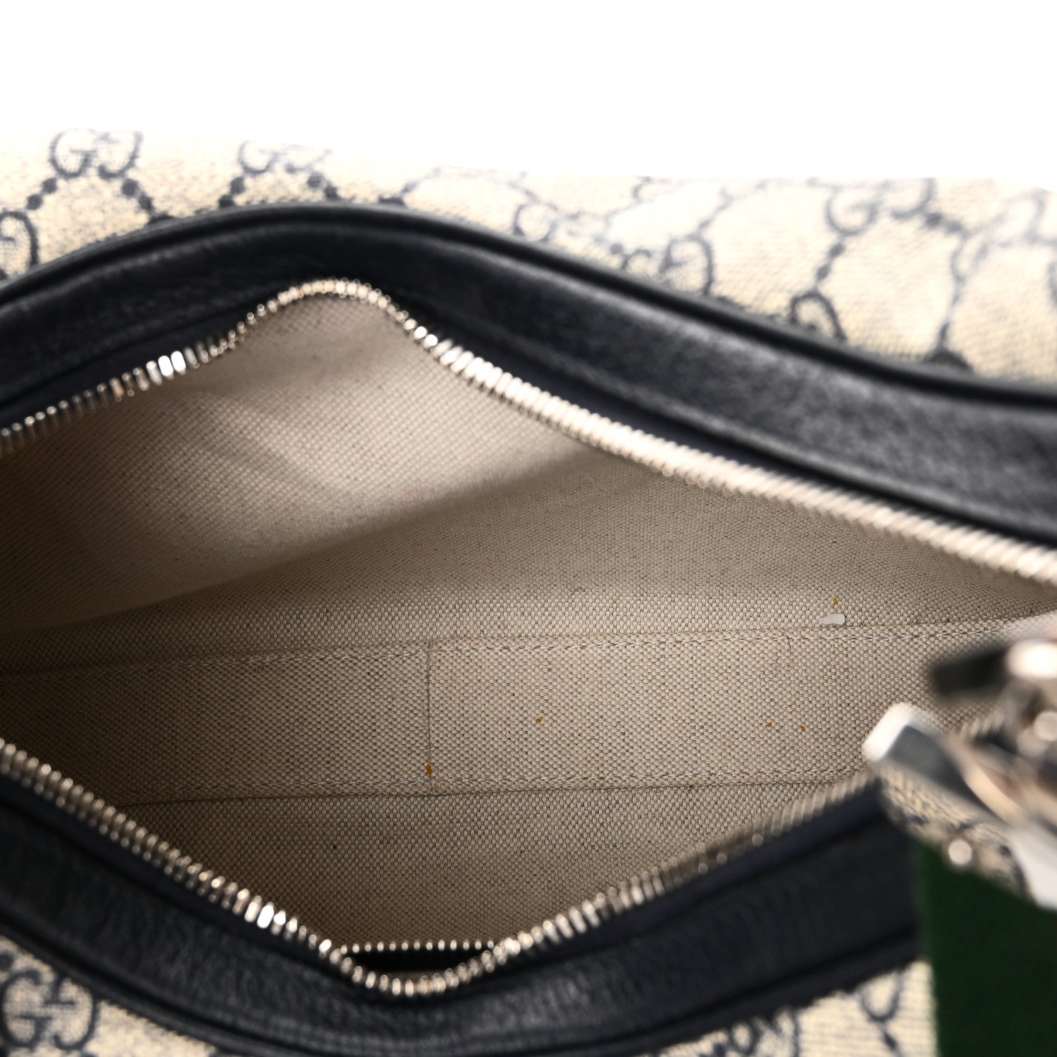 Gucci GG Supreme Monogram Textured Calfskin Web Large Attache Shoulder Bag Beige Blue