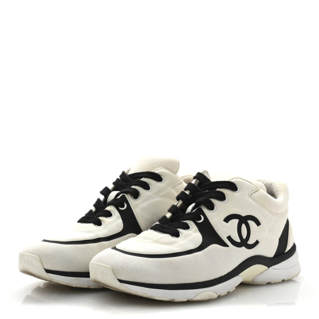 Nylon Suede Calfskin Womens CC Sneakers 39.5 White Black