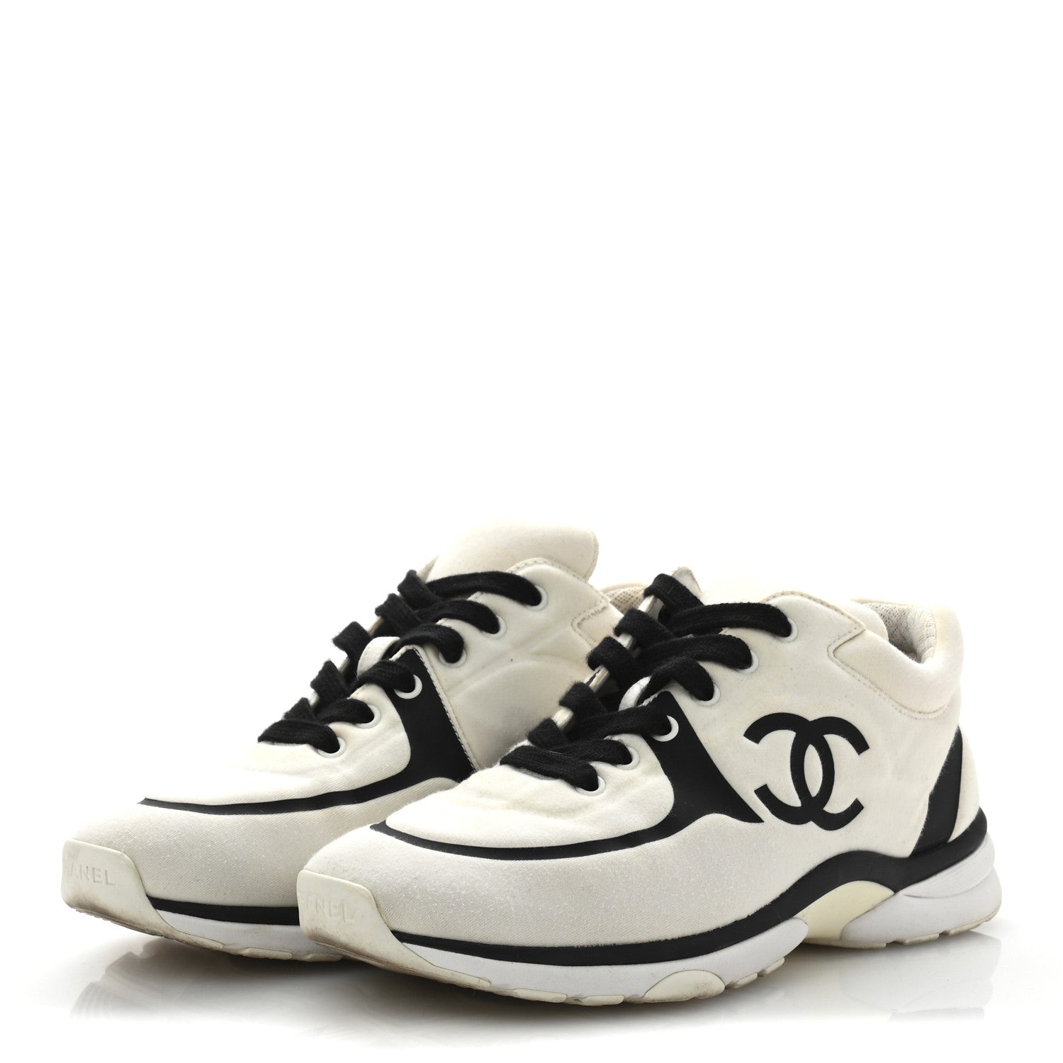 Nylon Suede Calfskin Womens CC Sneakers 39.5 White Black