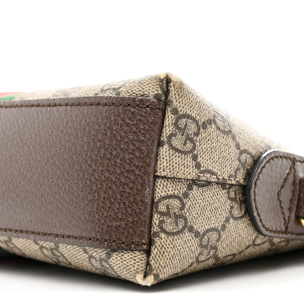 Gucci GG Supreme Monogram Textured Dollar Calfskin Web Small Ophidia Dome Shoulder Bag Beige Ebony New Acero