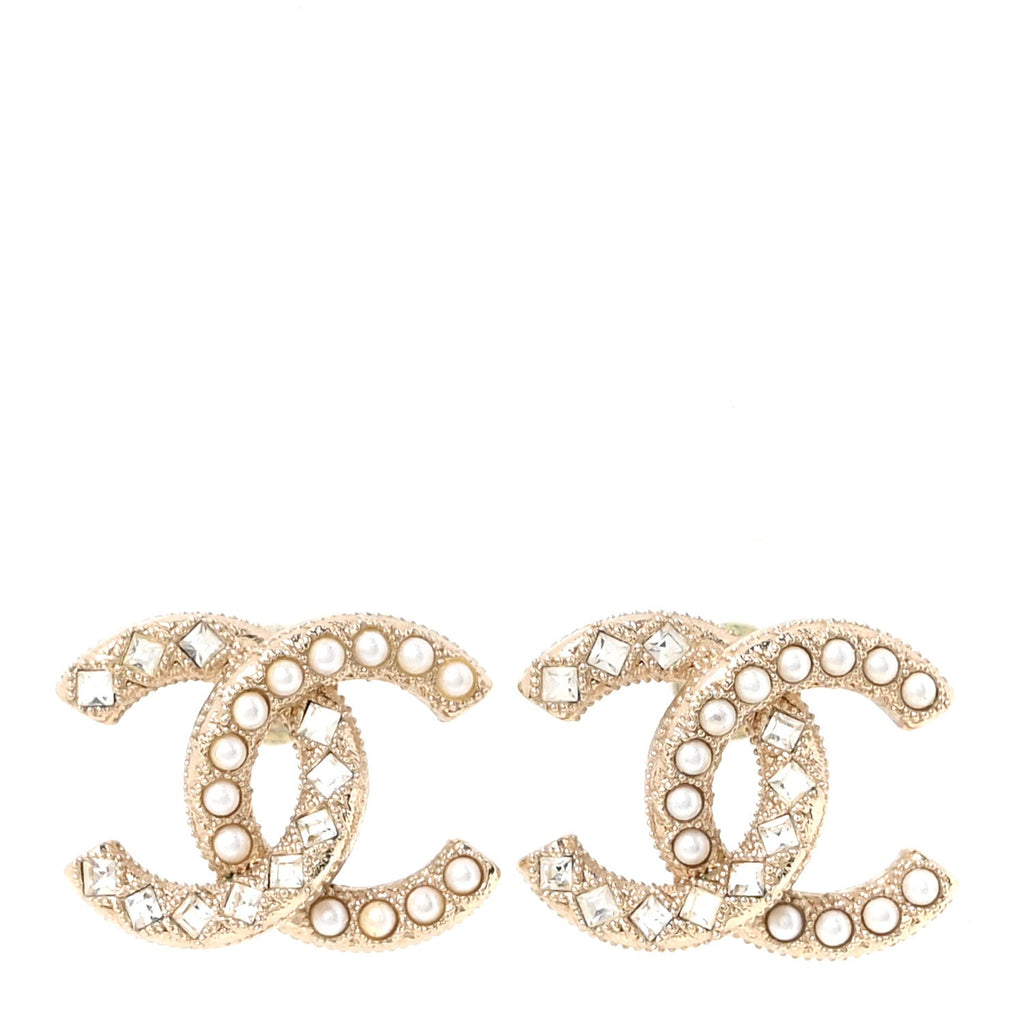 Pearl Crystal CC Earrings Gold