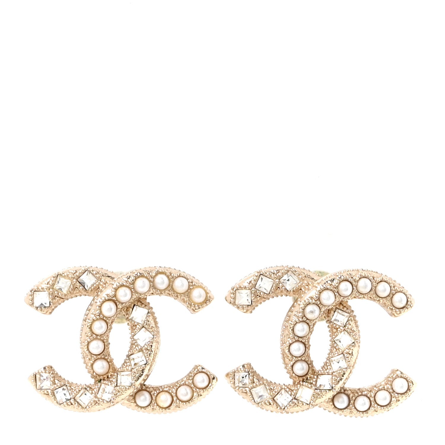 Pearl Crystal CC Earrings Gold