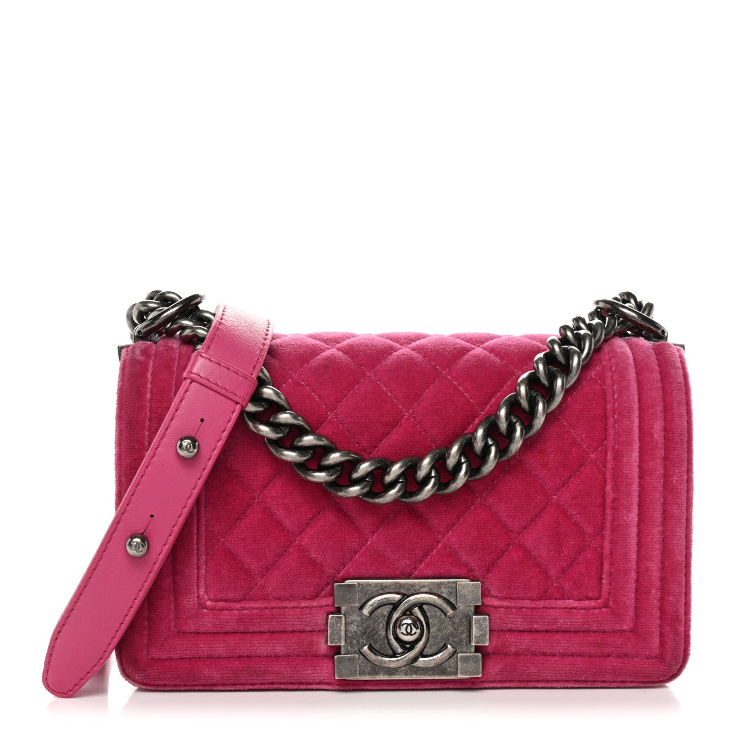 Chanel Velvet Quilted Small Boy Flap Fuchsia