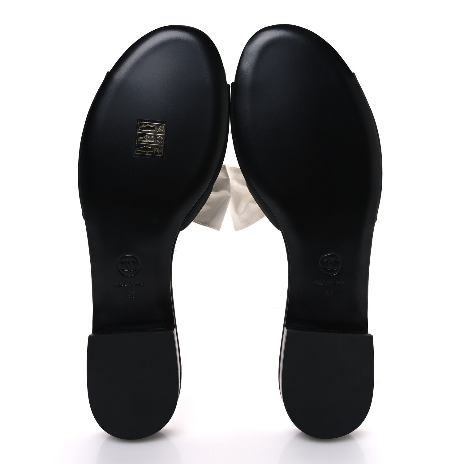 Chanel Silk Bow CC Mules 41 Black White