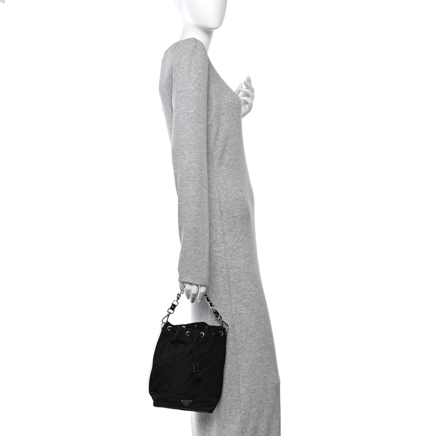 Prada Tessuto Nylon Quilted Drawstring Bucket Bag Black