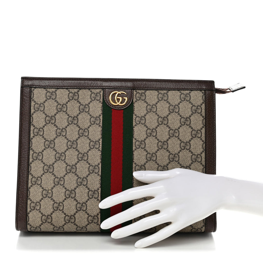 Gucci GG Supreme Monogram Web Ophidia Pouch Brown