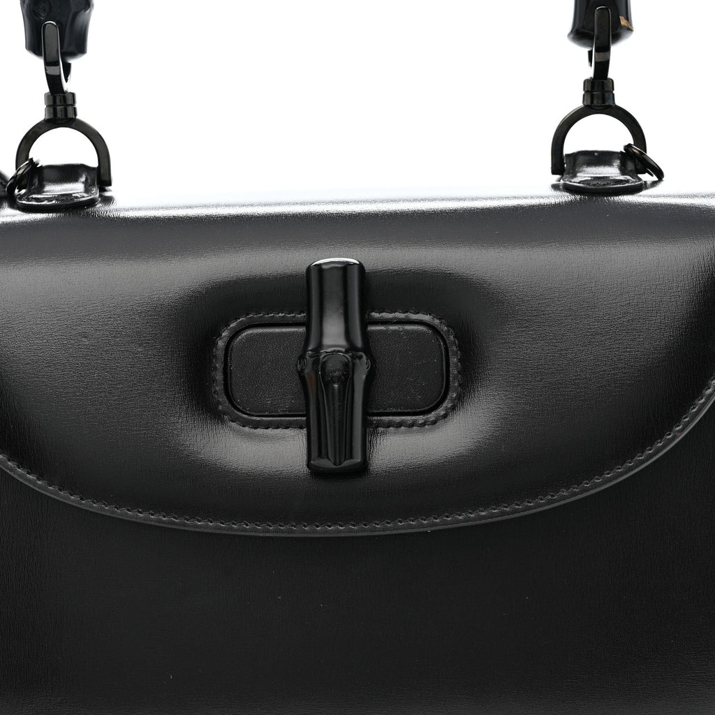 Gucci Boarded Dyana Lux Calfskin Web Monochrome Medium Bamboo 1947 Top Handle Bag Black
