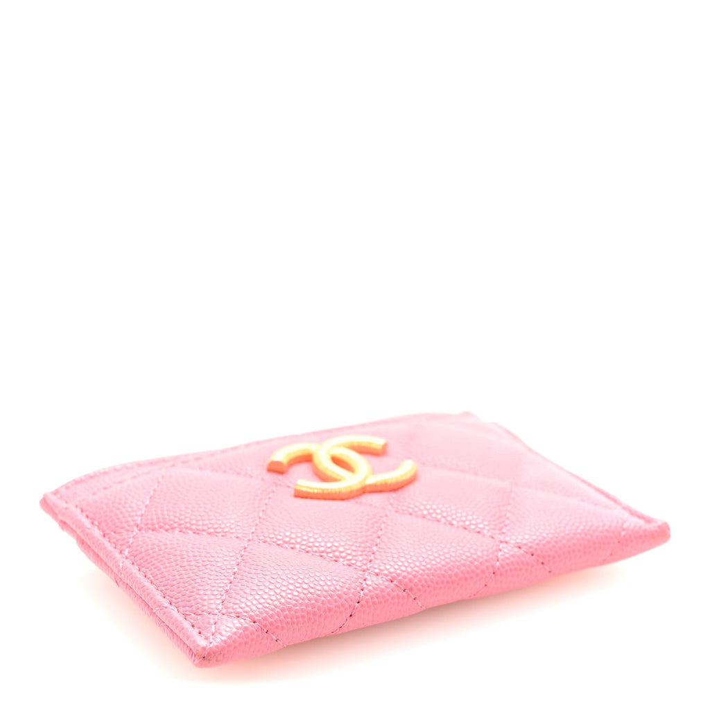 Caviar Quilted Textured CC Card Holder Pink