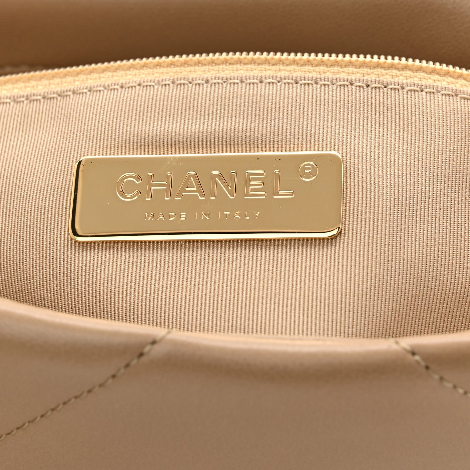 Chanel Lambskin Quilted Medium Chanel 19 Flap Dark Beige