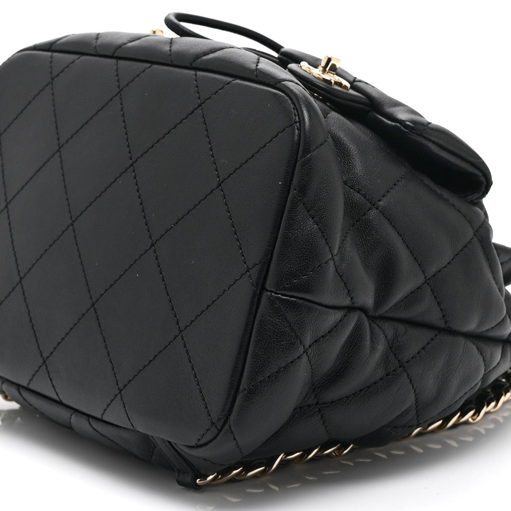 Chanel Lambskin Quilted Double Pocket Drawstring Backpack Black