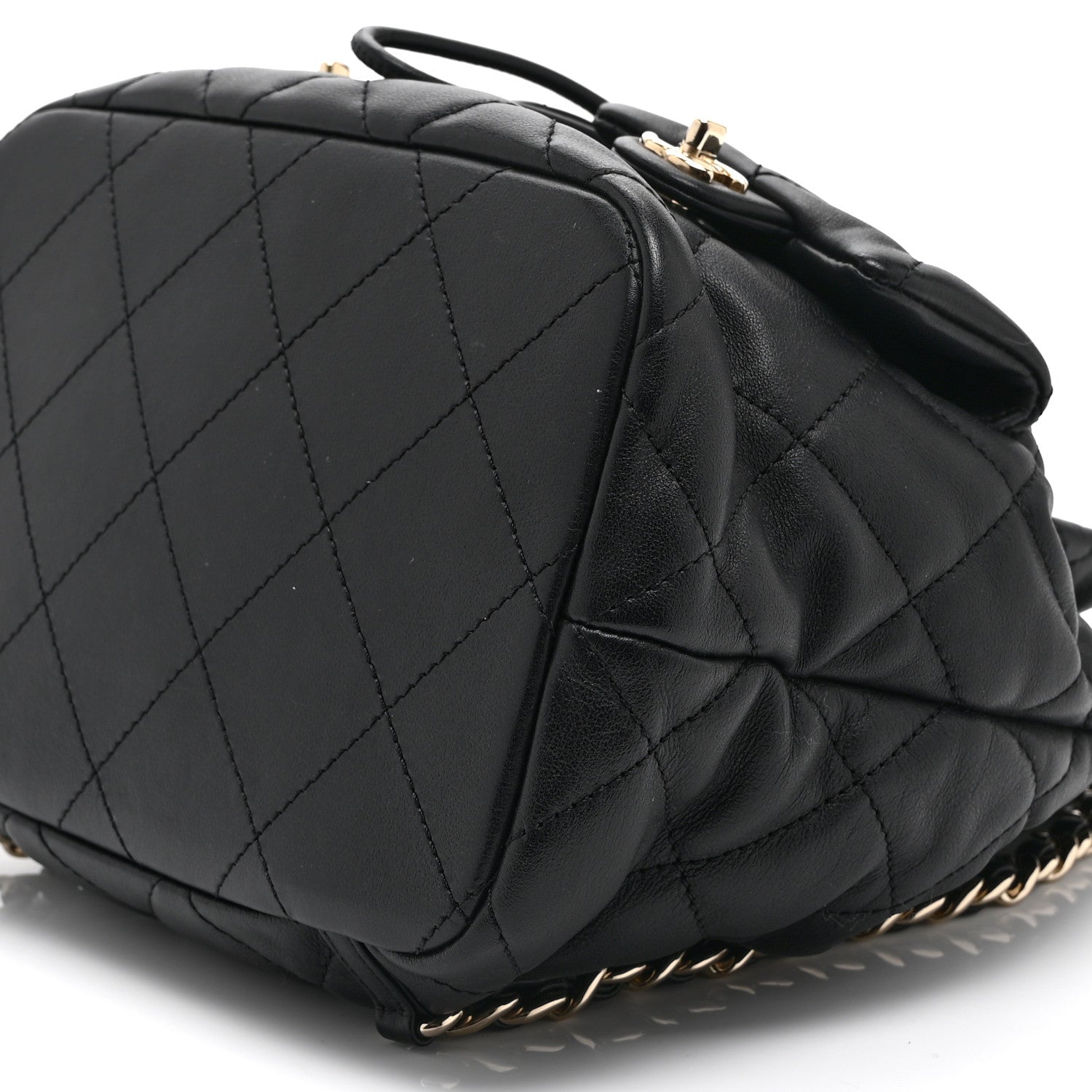 Chanel Lambskin Quilted Double Pocket Drawstring Backpack Black