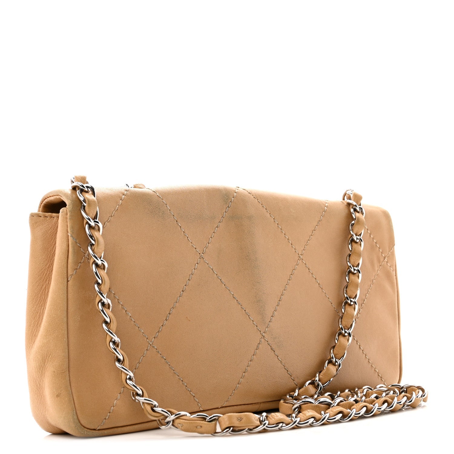 Chanel Lambskin Diamond Stitched CC CC East West Flap Beige
