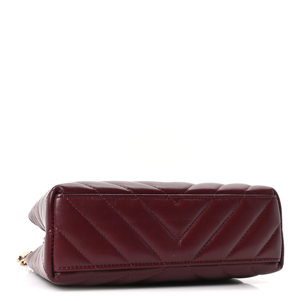 Chanel Shiny Lambskin Chevron Quilted Nano Kelly Shopper Dark Burgundy