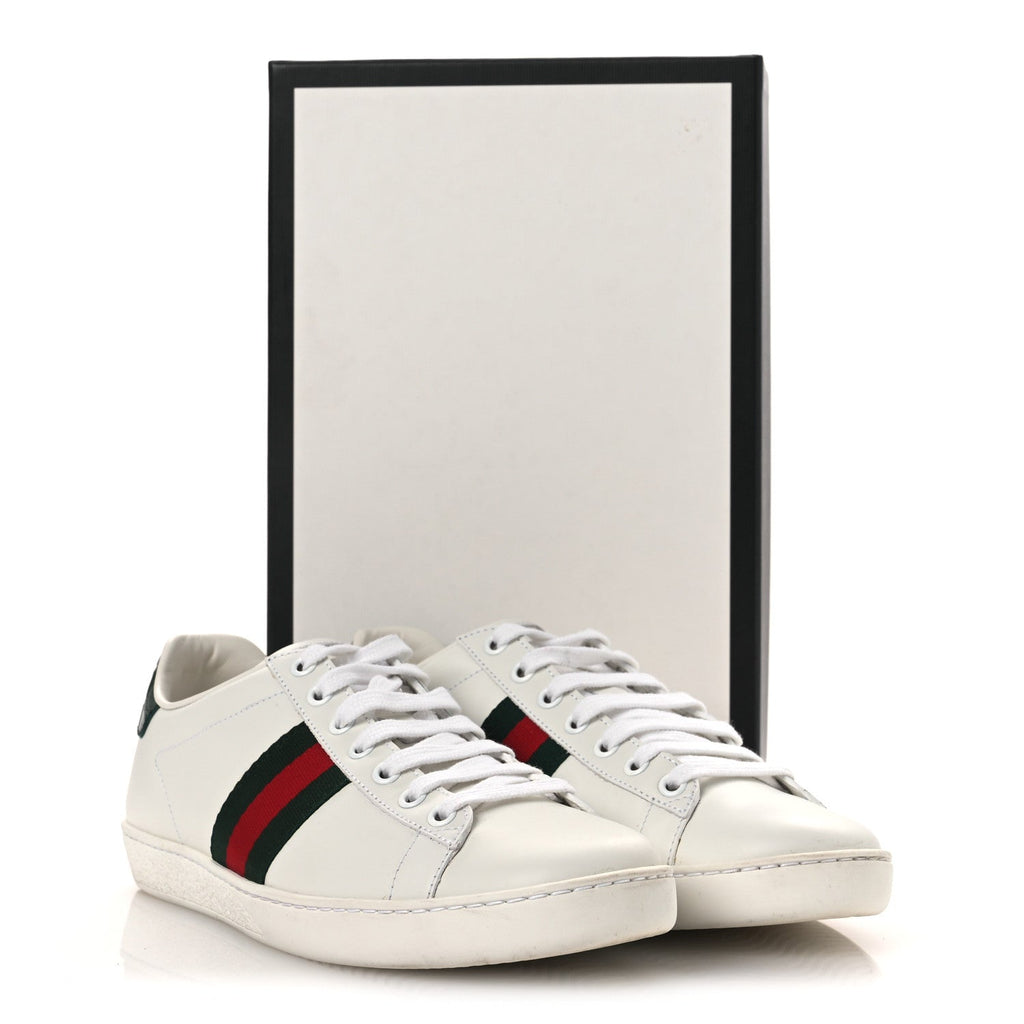 Gucci Calfskin Crocodile Web Womens Ace Sneakers 39 White Green