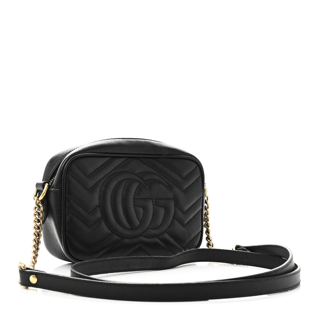 Gucci Calfskin Matelasse Mini GG Marmont Chain Shoulder Bag Black