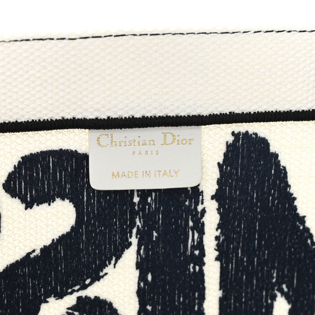 Christian Dior Canvas Embroidered Medium Miss Dior Graffiti Book Tote Navy White