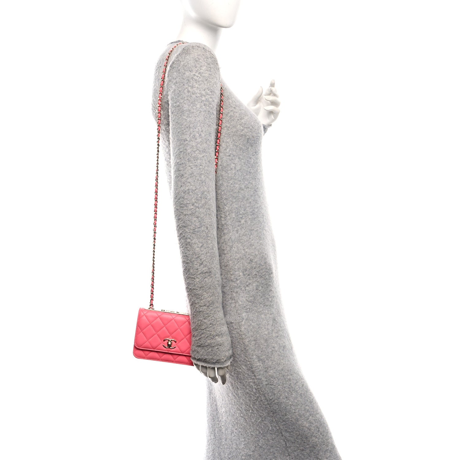 Chanel Lambskin Quilted Mini Trendy CC Wallet On Chain WOC Pink