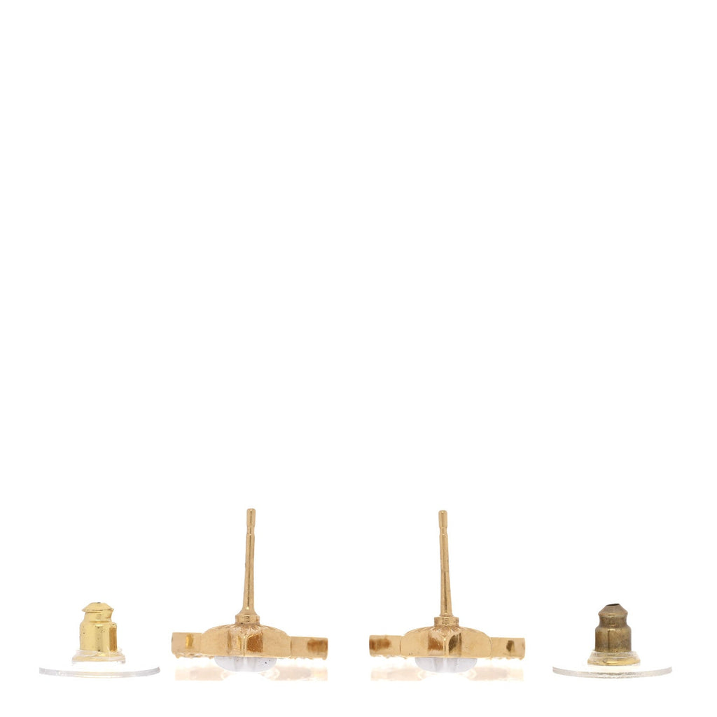 Metal Crystal Pearl CC Star Earrings Gold Pearly White