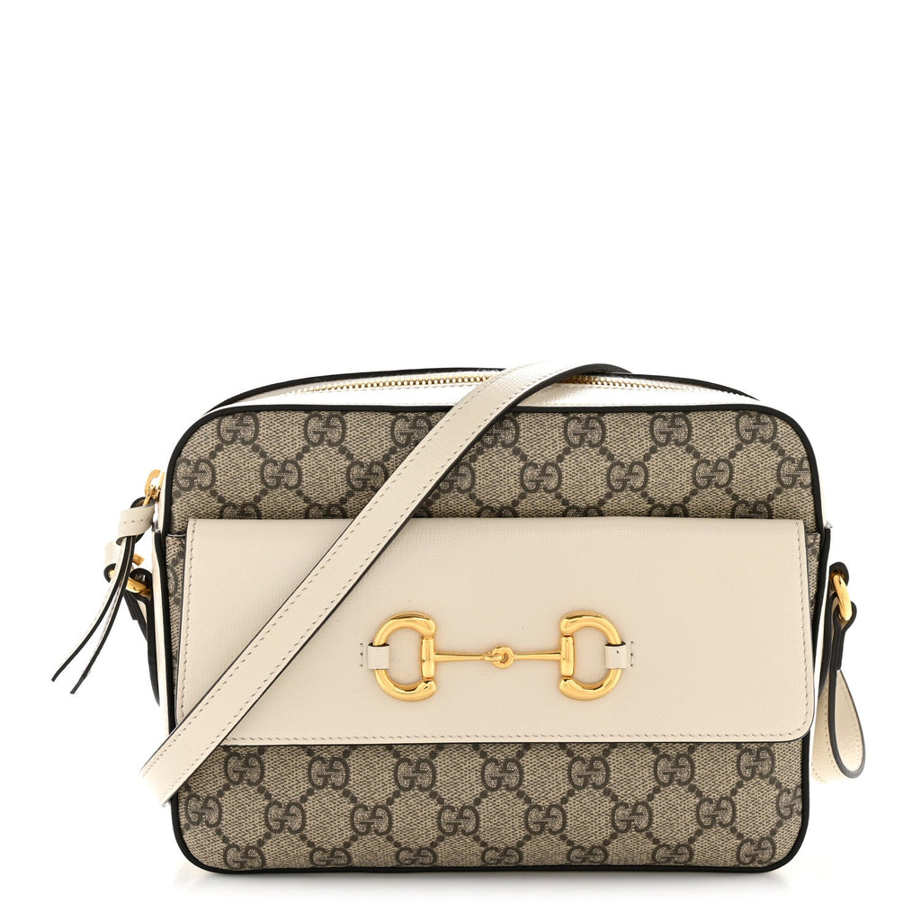 Gucci GG Supreme Monogram Small Horsebit 1955 Shoulder Bag Beige Mystic White