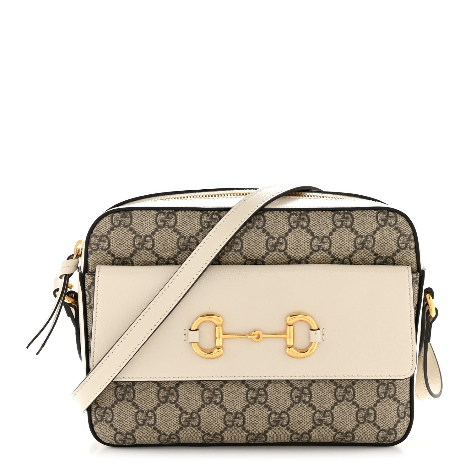 Gucci GG Supreme Monogram Small Horsebit 1955 Shoulder Bag Beige Mystic White