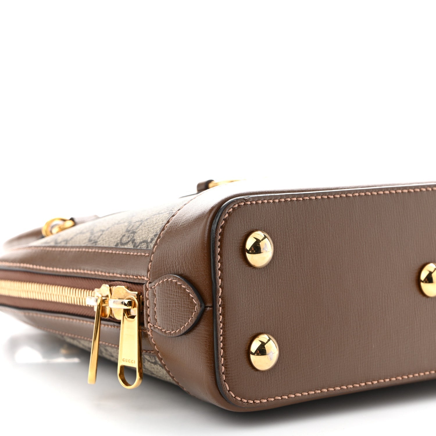 Gucci GG Supreme Monogram Azalea Calfskin Small Horsebit 1955 Top Handle Bag Beige Ebony Brown Sugar