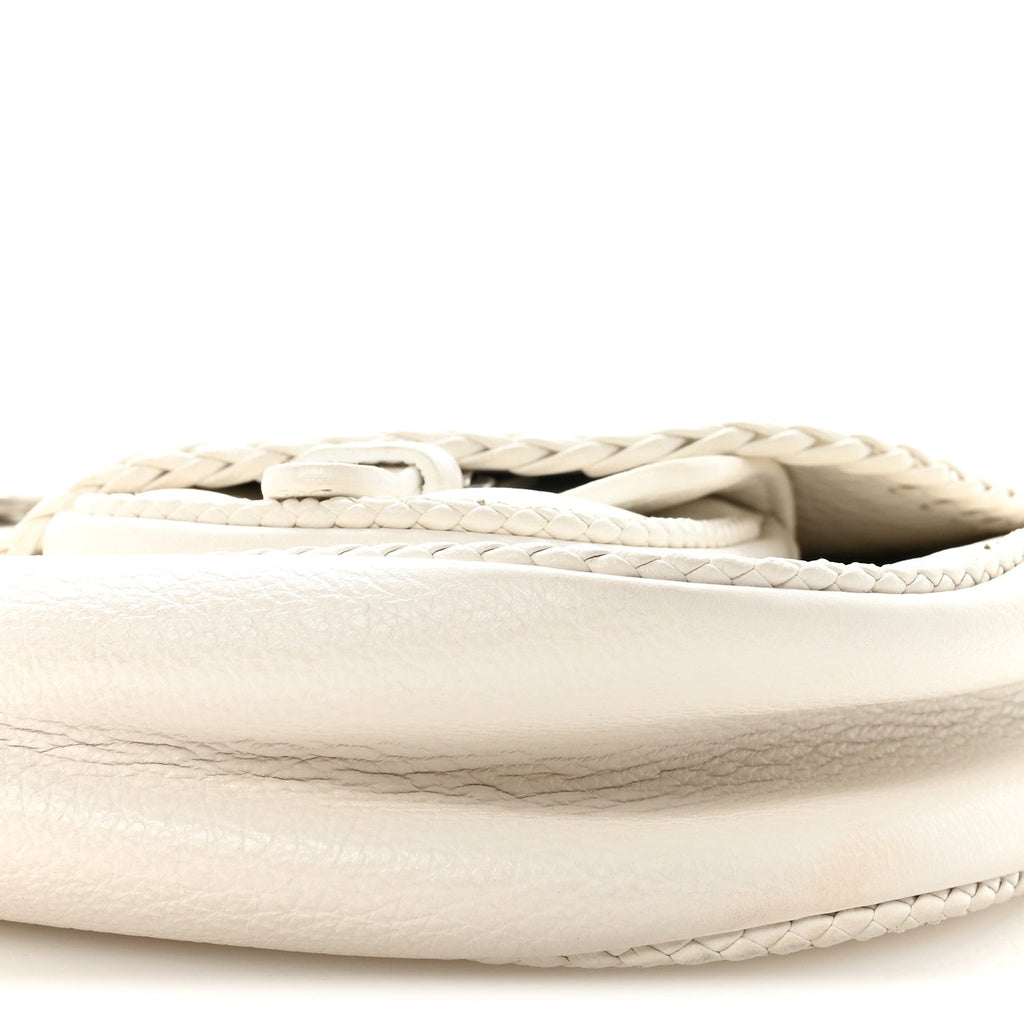 Christian Dior Calfskin Braided Gaucho Double Saddle Bag White