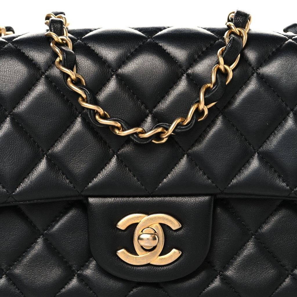 Chanel Lambskin Quilted Mini Rectangular Flap Black