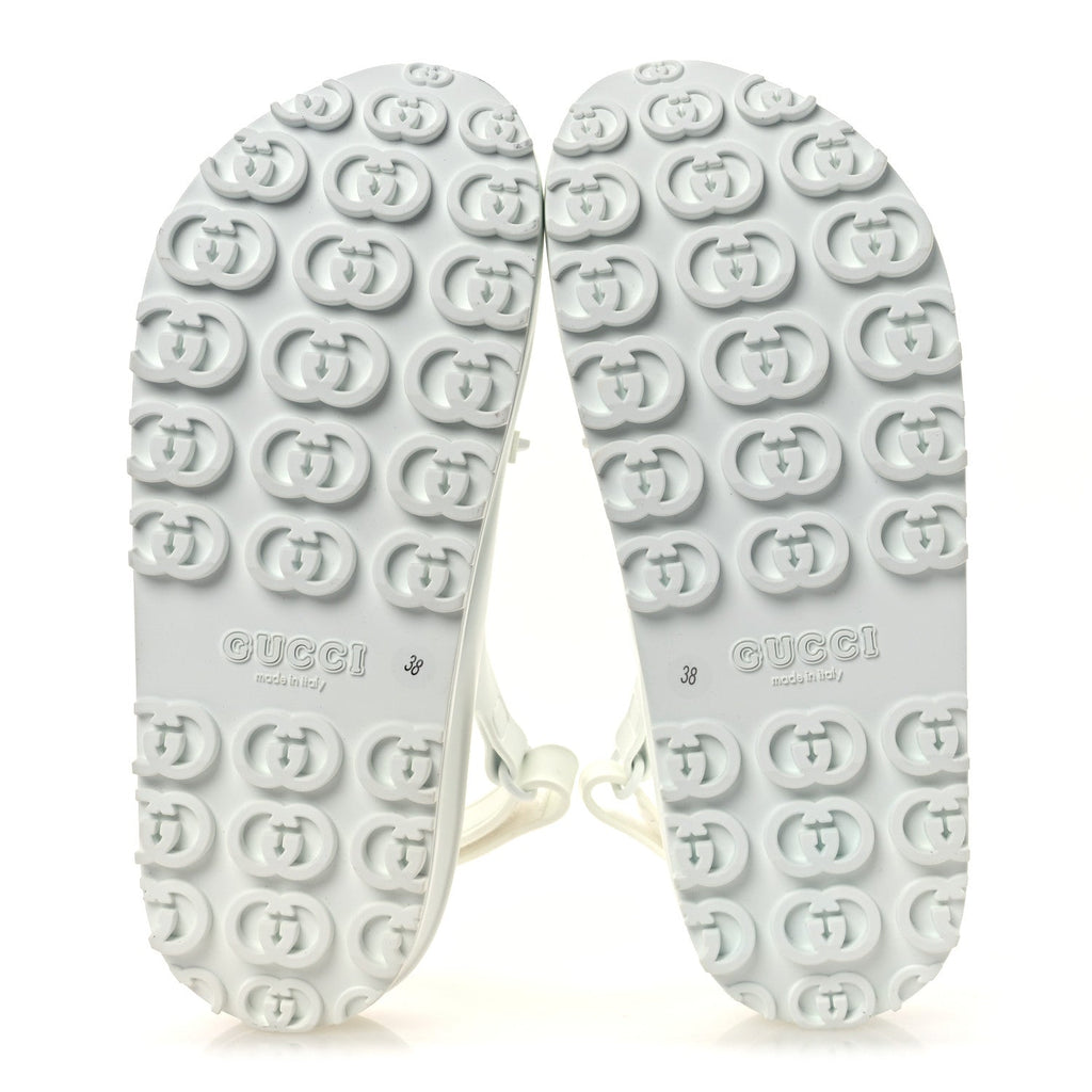 Gucci Soft Rubber Horsebit Touch Womens Strapped Sandals 38 Great White