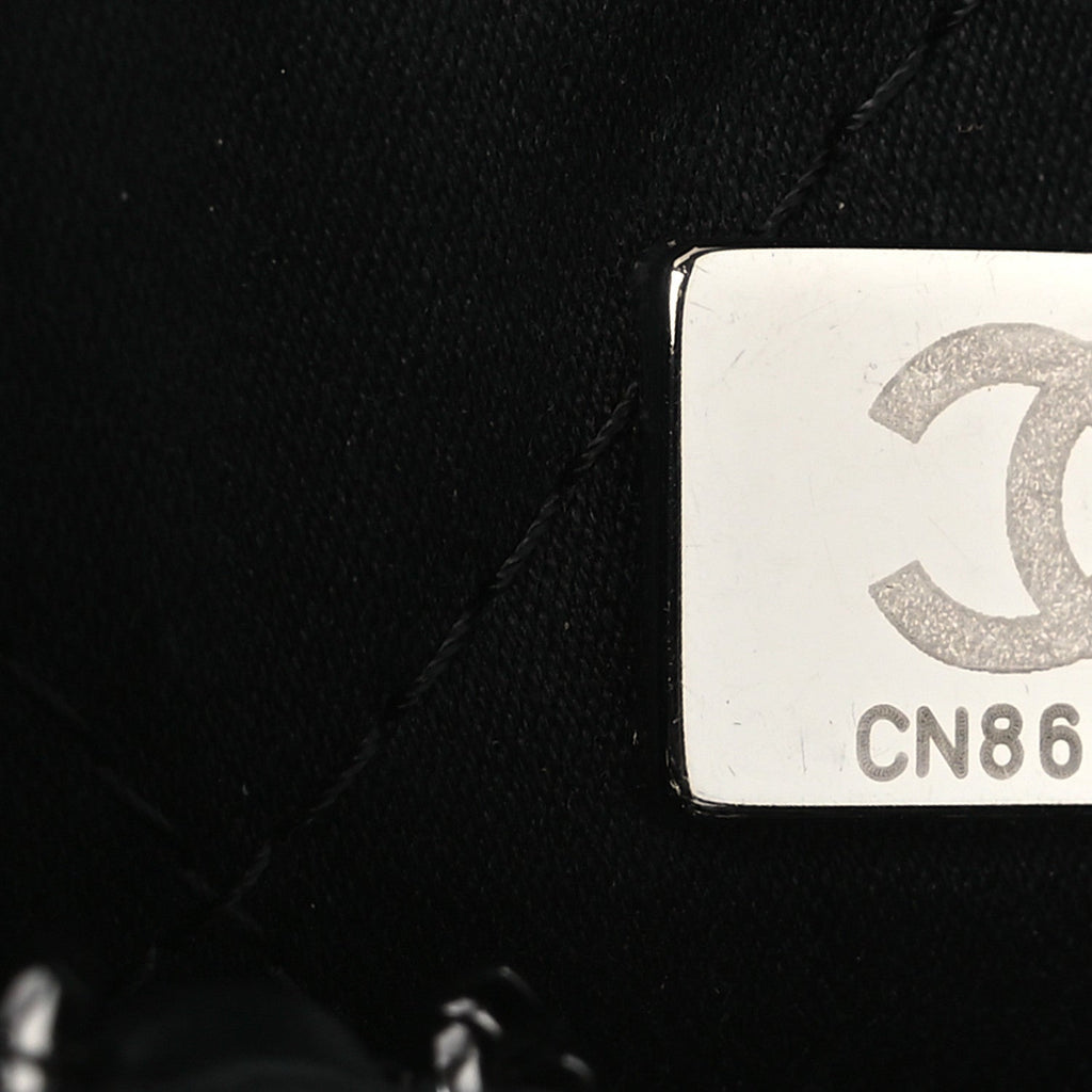 Chanel Denim Quilted Floral Print Mini Chanel 22 Black Grey