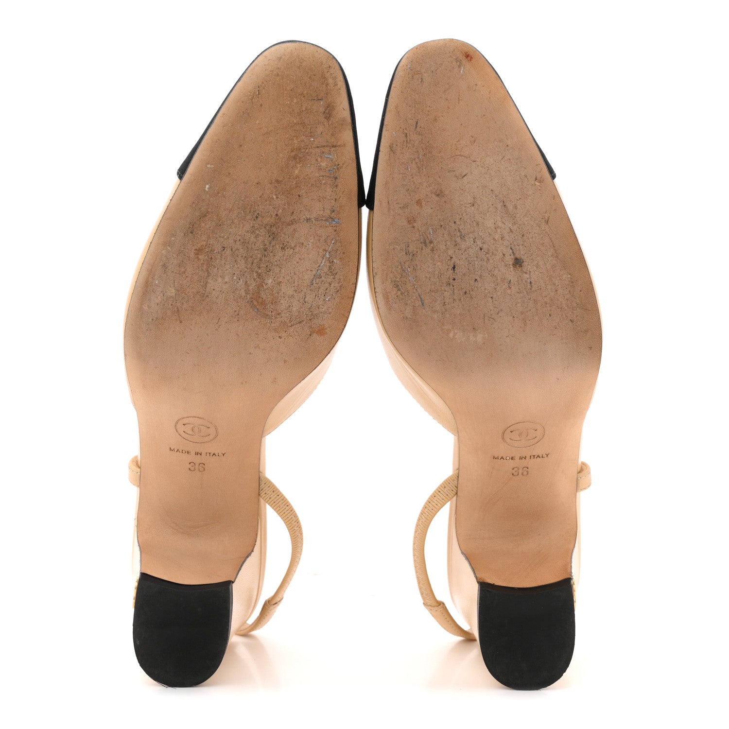 Goatskin Grosgrain Cap Toe CC Slingback Pumps 36 Beige Black
