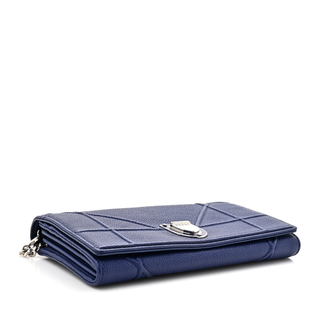Christian Dior Grained Calfskin Diorama Wallet On Chain Blue