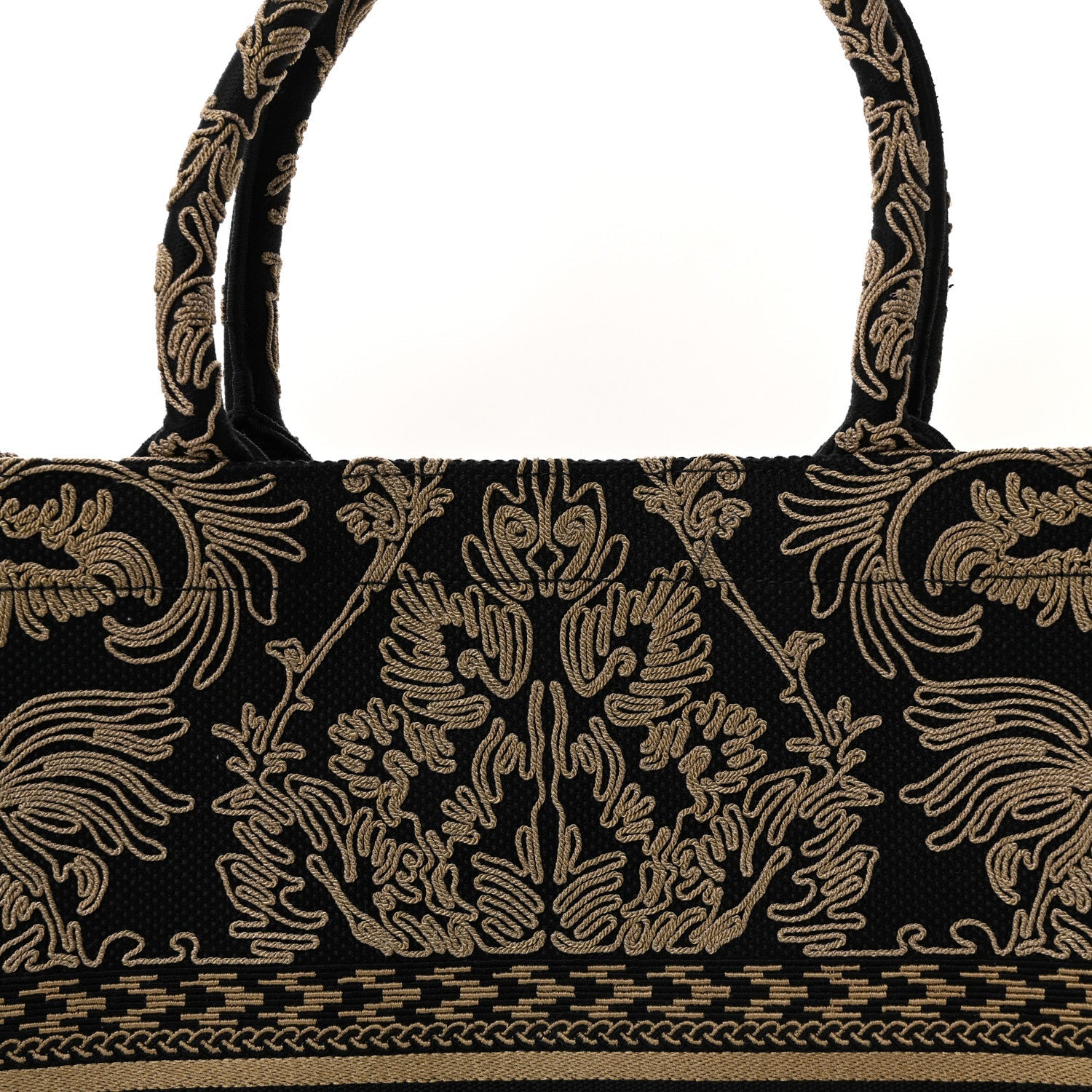 Christian Dior Canvas Embroidered Large Ornamental Cornely Effect Book Tote Black Beige