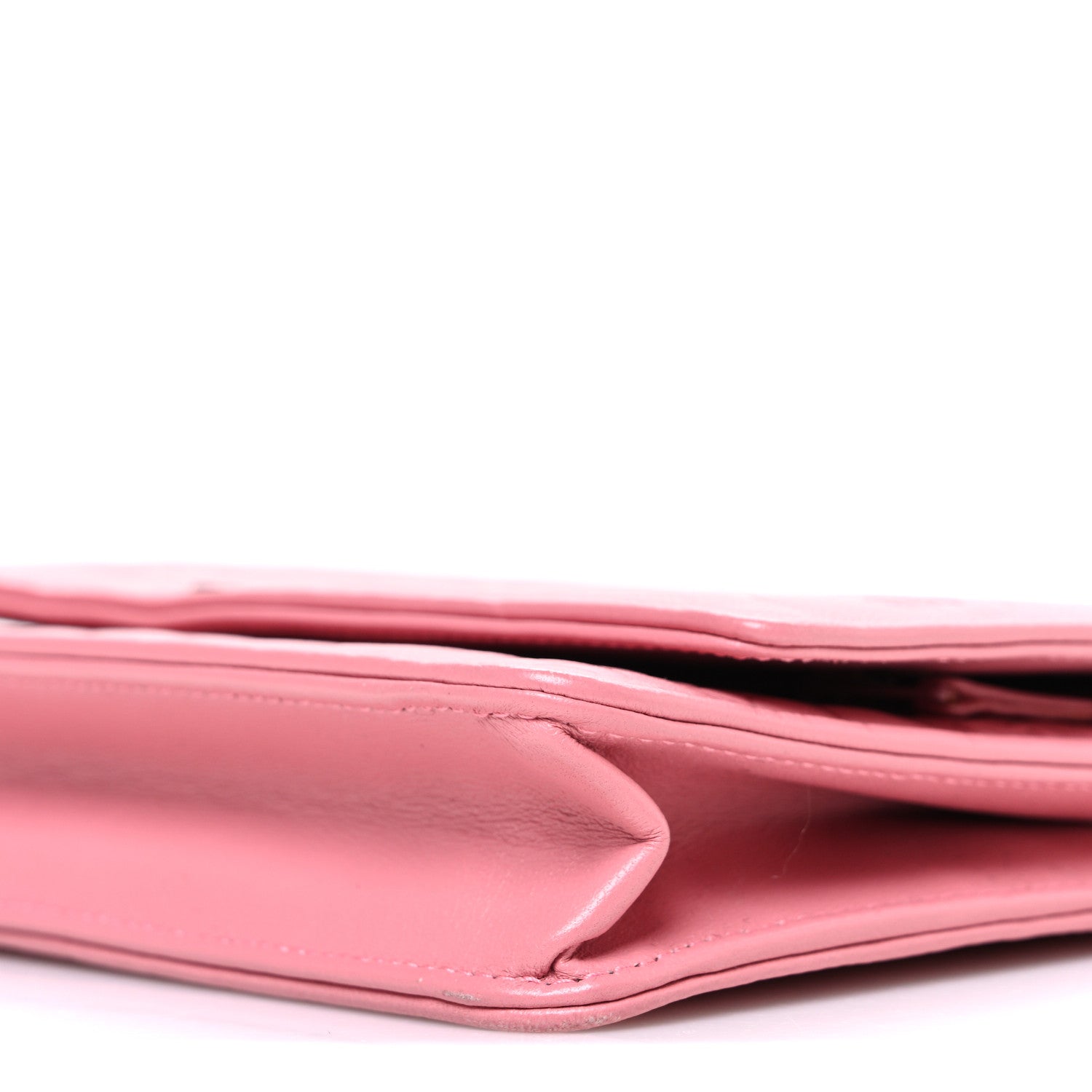 Chanel Lambskin Camellia Embossed Wallet on Chain WOC Pink