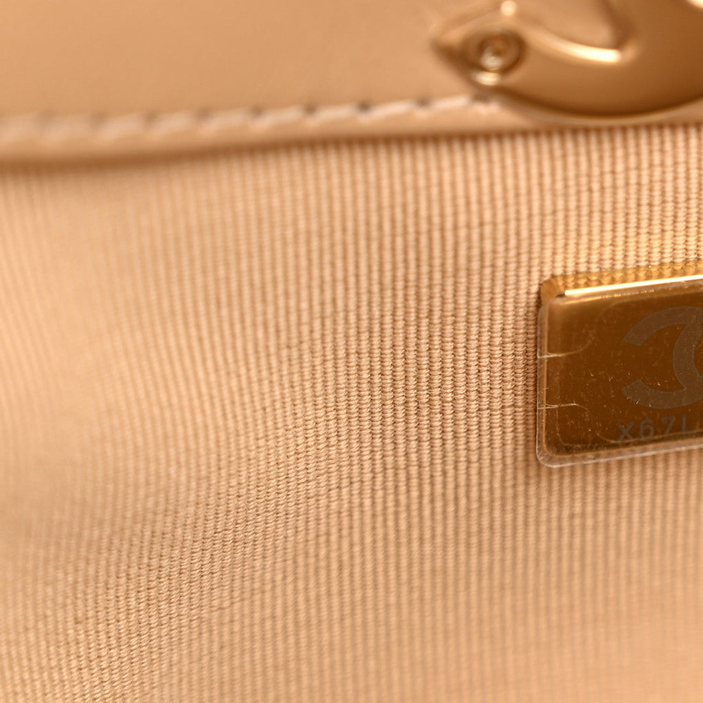 Chanel Shiny Crumpled Calfskin Quilted 31 Shopping Bag Dark Beige