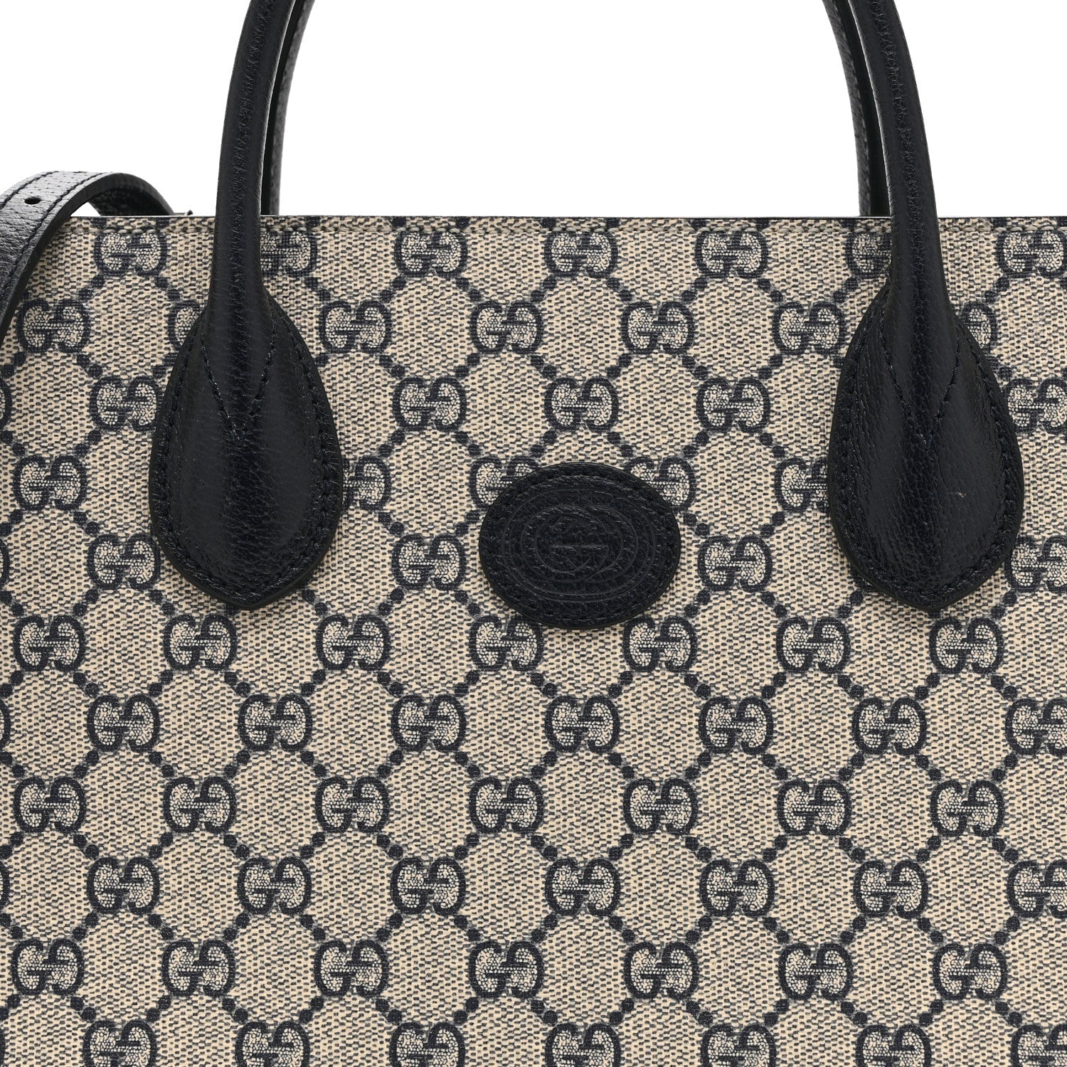 Gucci GG Supreme Monogram Textured Dollar Calfskin Small Retro Interlocking G Tote Bag Beige Blue