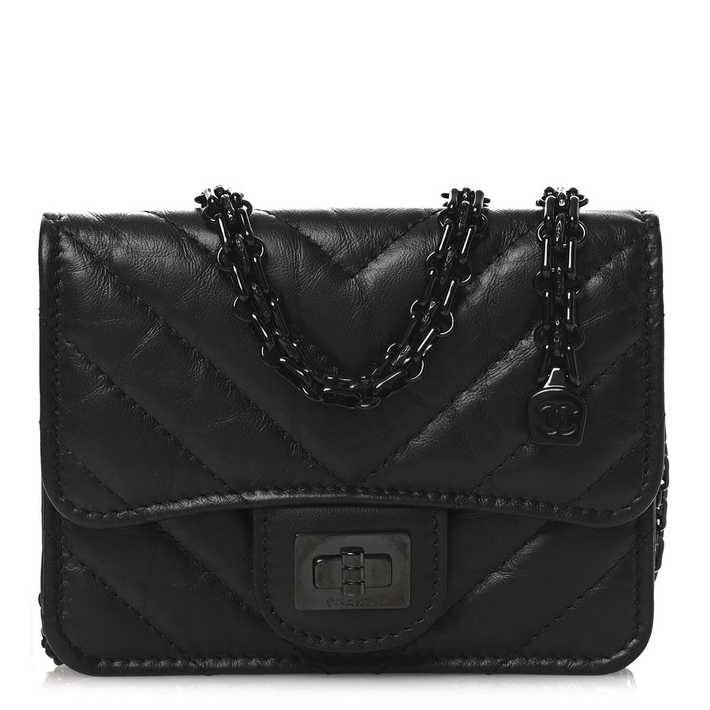 Chanel Aged Calfskin Chevron Quilted Reissue Belt Bag So Black