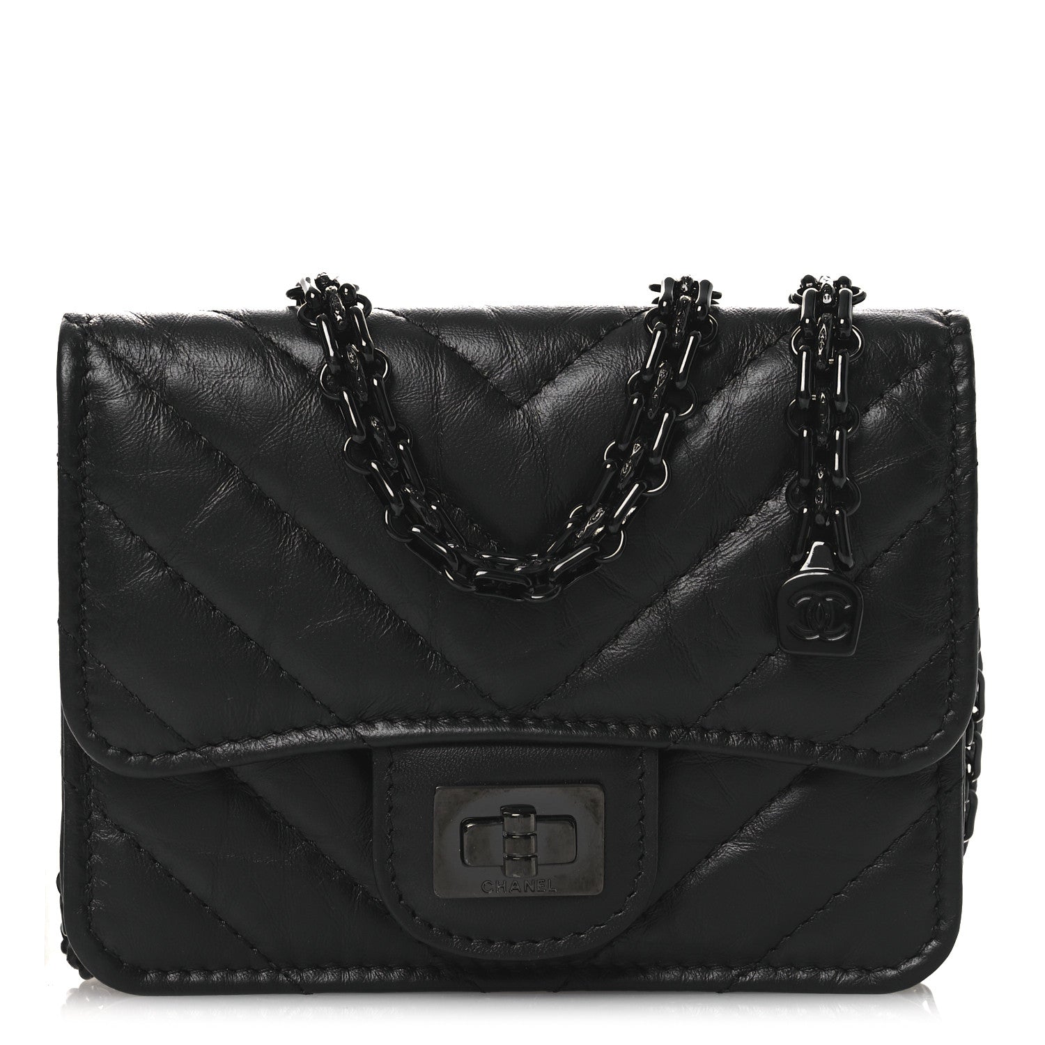 Chanel Aged Calfskin Chevron Quilted Reissue Belt Bag So Black