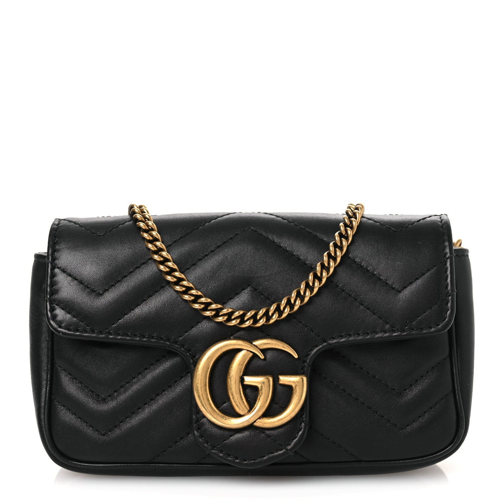 Gucci Calfskin Matelasse Super Mini GG Marmont Shoulder Bag Black