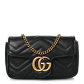 Gucci Calfskin Matelasse Super Mini GG Marmont Shoulder Bag Black