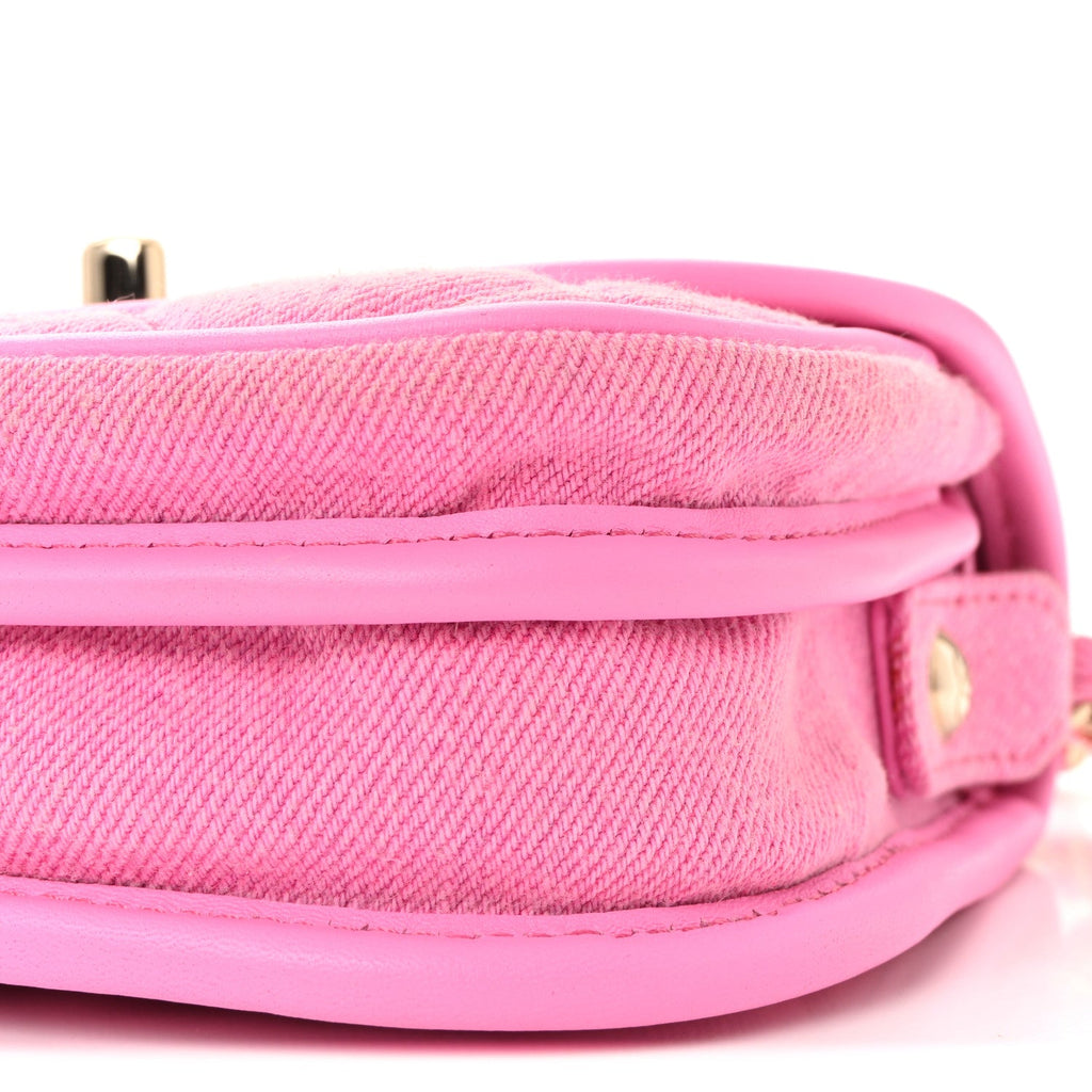 Chanel Denim Quilted Mini Messenger Flap Neon Pink