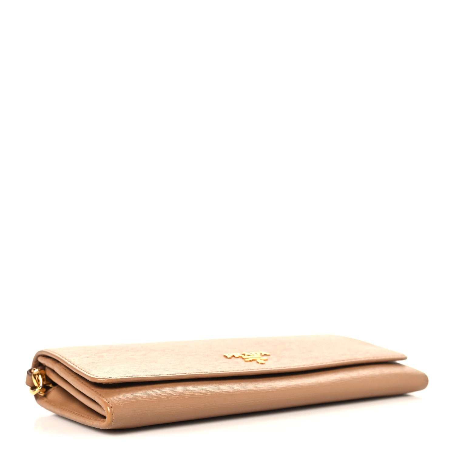 Prada Vitello Move Metal Oro Chain Wallet Caramel