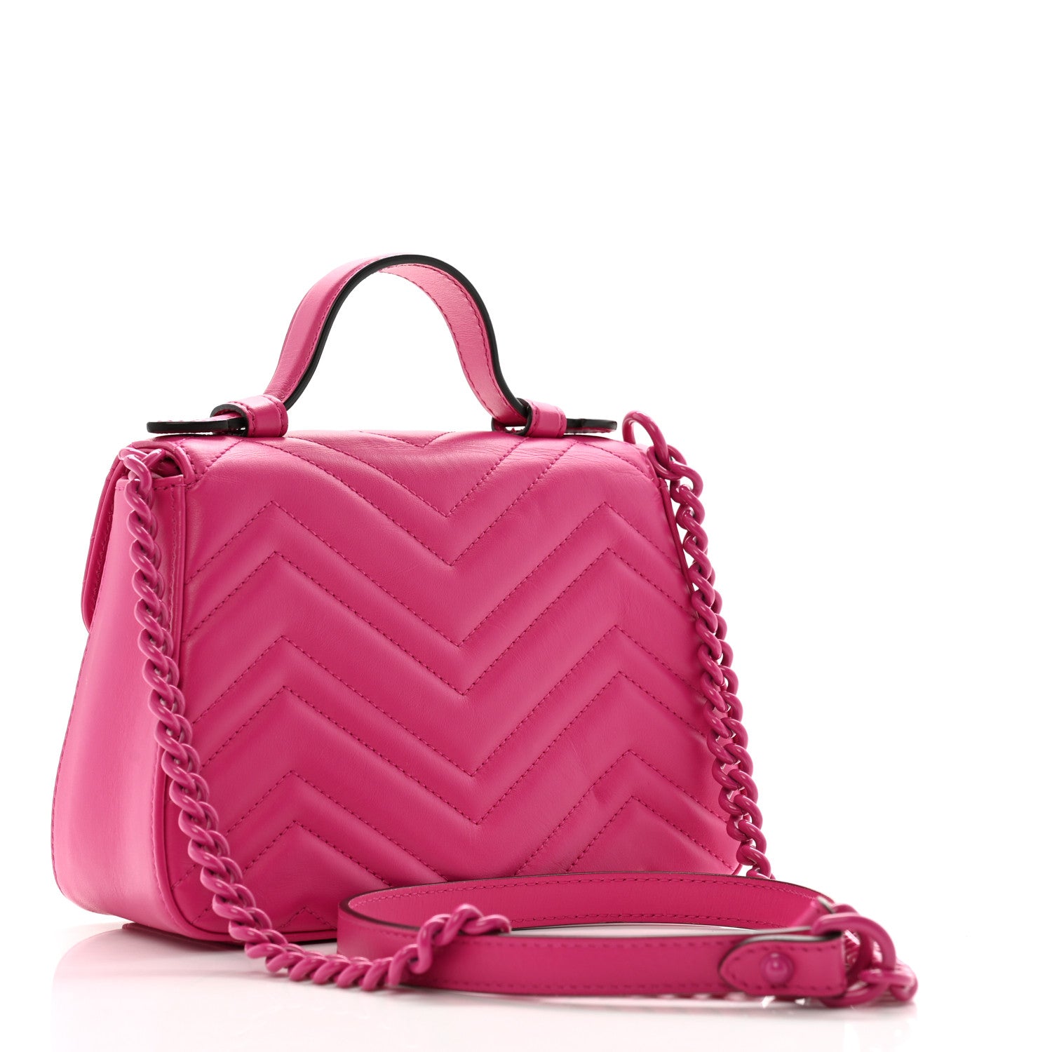 Gucci Calfskin Matelasse Monochrome Mini GG Marmont Top Handle Shoulder Bag Classic Fuxia
